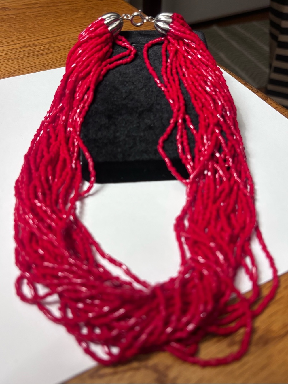 Multi-Strand Red Beaded Necklace with Silver Clasp - Women Jewelry